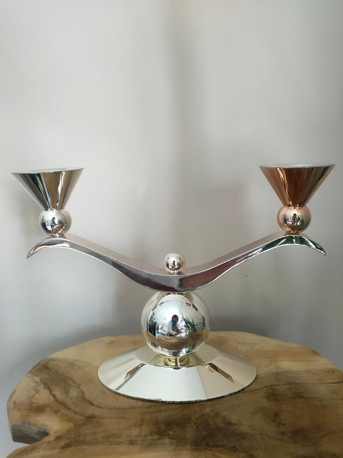 Bougeoir argenté double feux