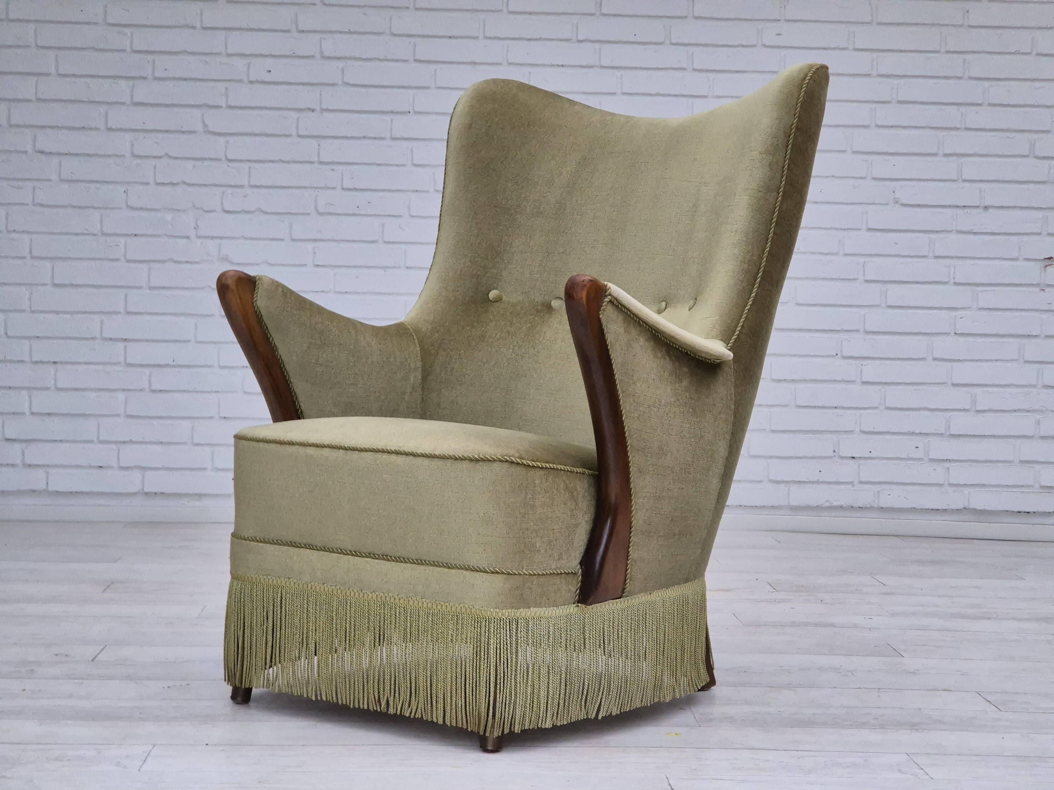 1960s, Scandinavian design, armchair in original condition, furniture velour, beech wood legs.