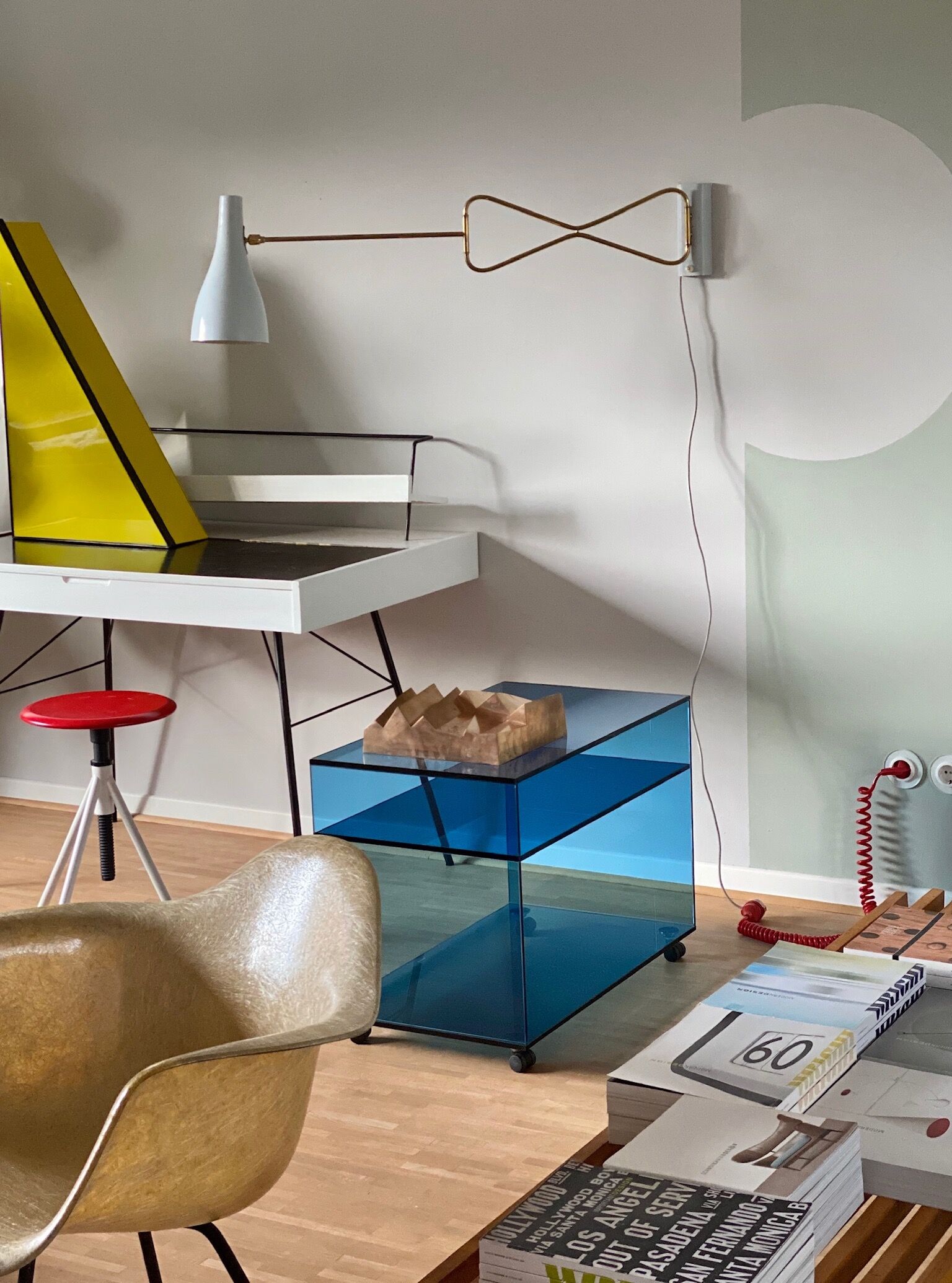 Original 1950s light blue & brass metal Swing Wall Light Made by Cosack, Germany