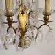 Pair of French Double Brass & Glass Wall Lights Adorned With Crystals