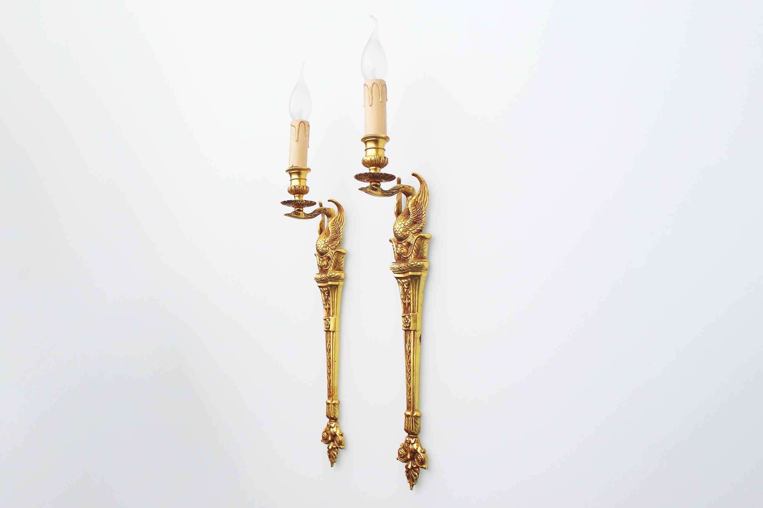1950's Solid brass 'Swan' wall sconces