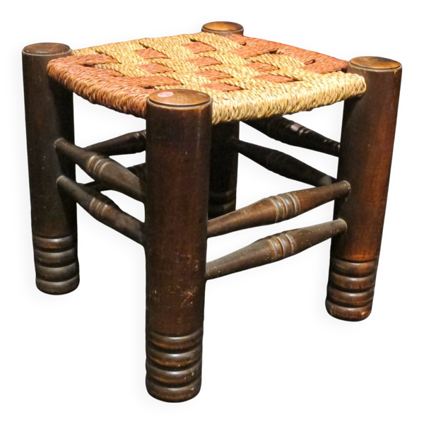 tabouret style Charles Dudouyt années 40 hêtre teinté et corde,