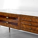 Buffet italien en noyer, marbre de Carrare et laiton, années 1950