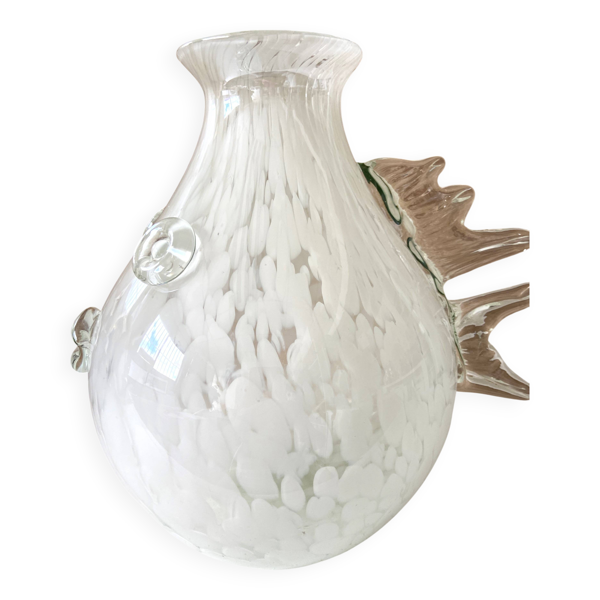 Atypical Murano Marbled Glass Vase Venetian Glassmakers Fish Design