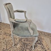 Louis XV style cabriolet armchair in patinated wood and velvet