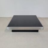 Grande table basse vintage noir et inox des années 1970