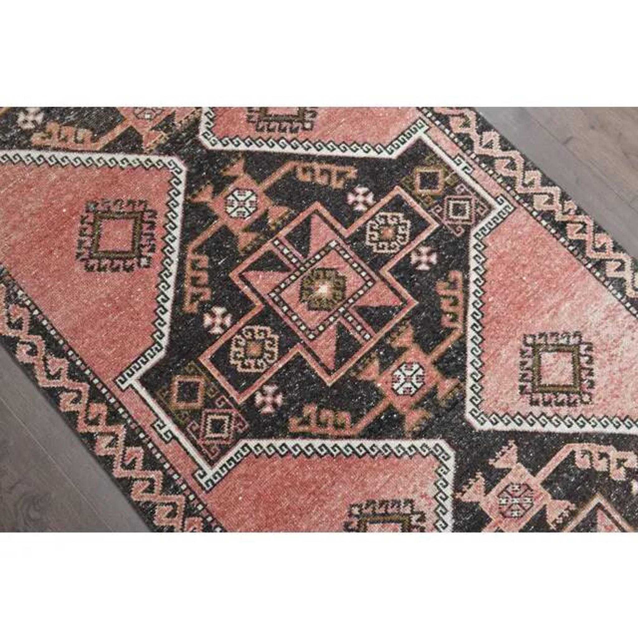 1970s Turkish Oushak Handmade Wool Cotton Pink Runner Rug  98x293