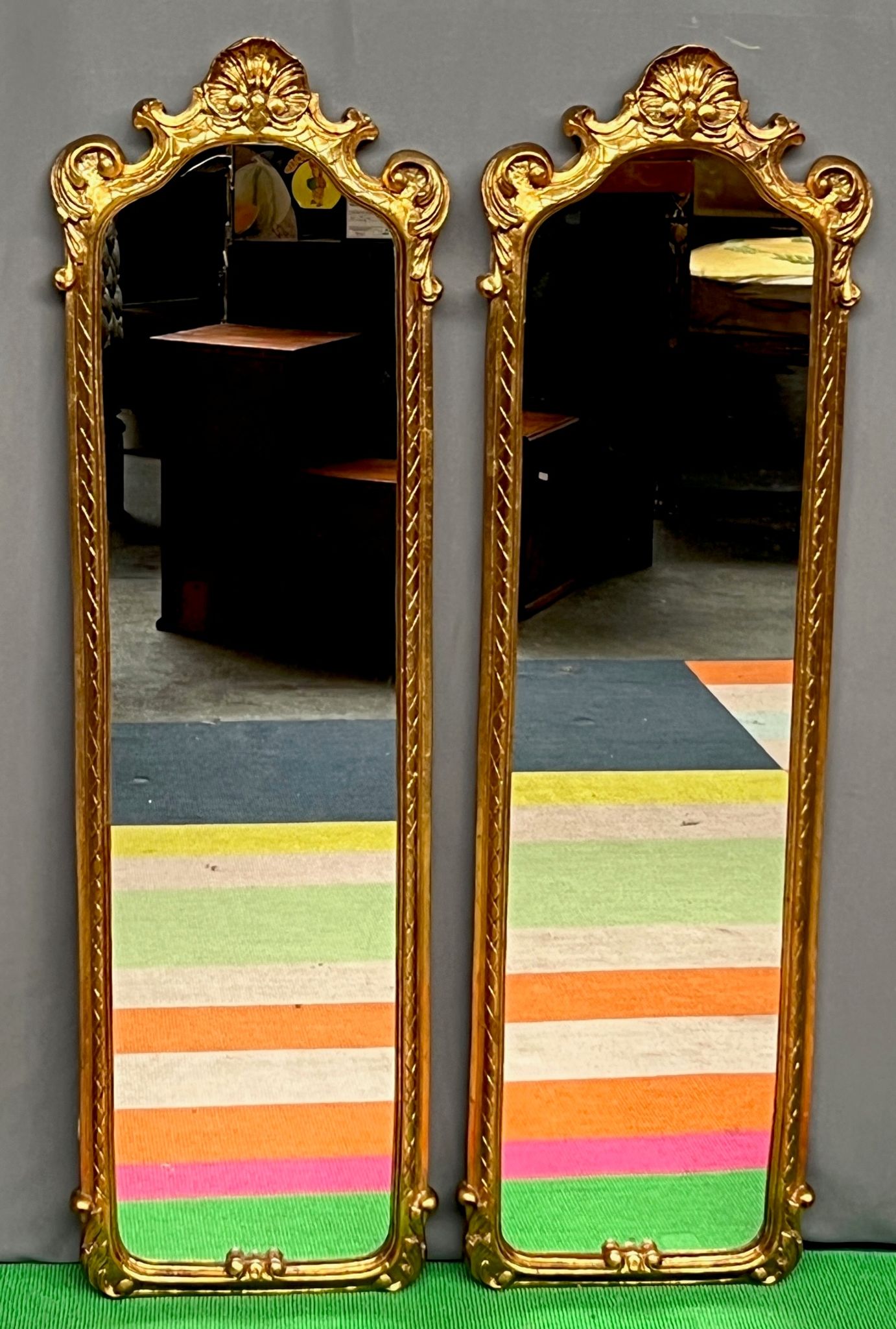 Pair of golden mirrors, 97x28 cm