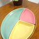 Pastel color bowls set in rattan basket vintage