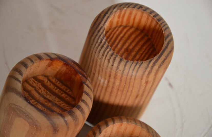 Trio of vintage Scandinavian wooden candle holders