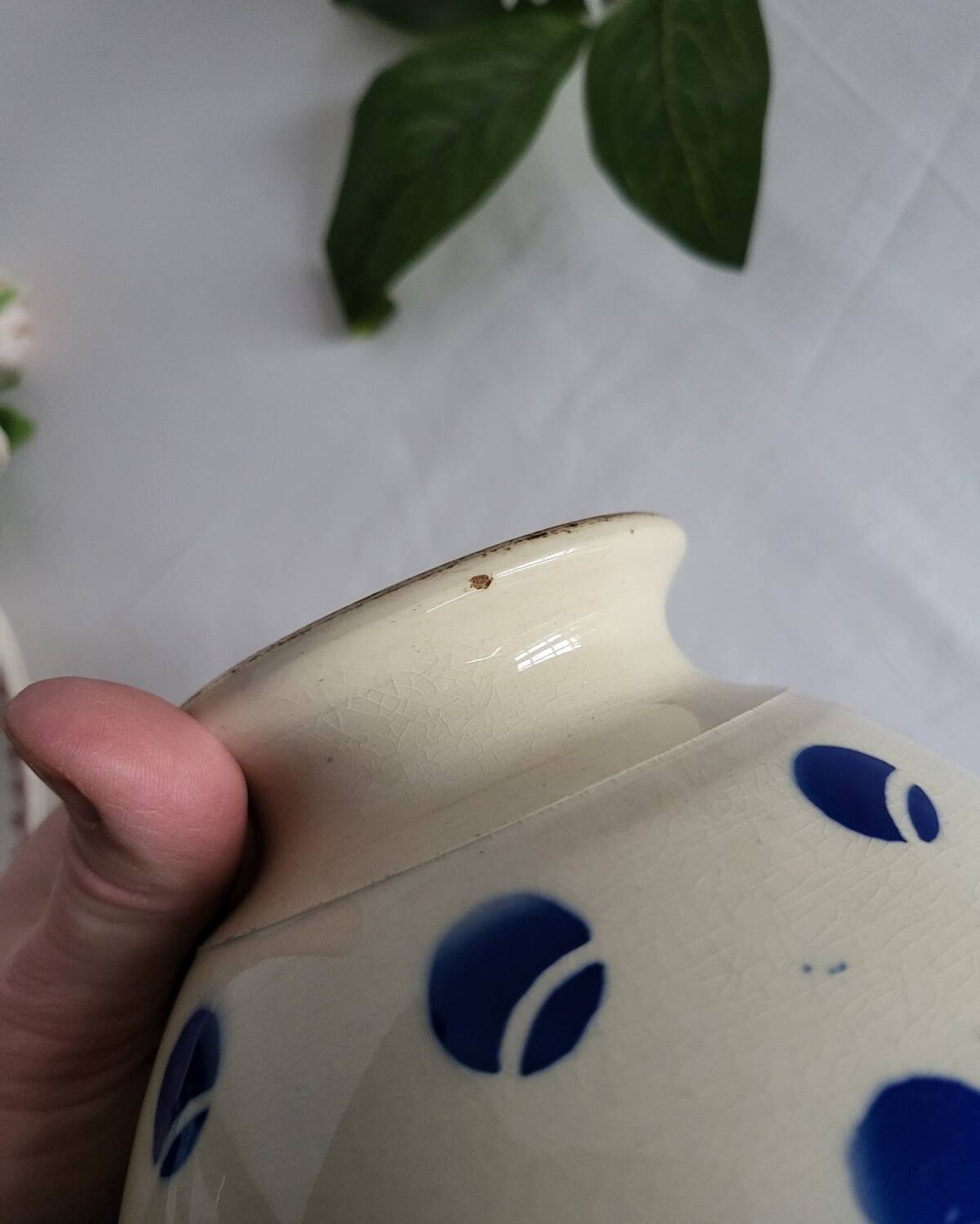 Antique Lunéville earthenware bowl KG with blue polka dots