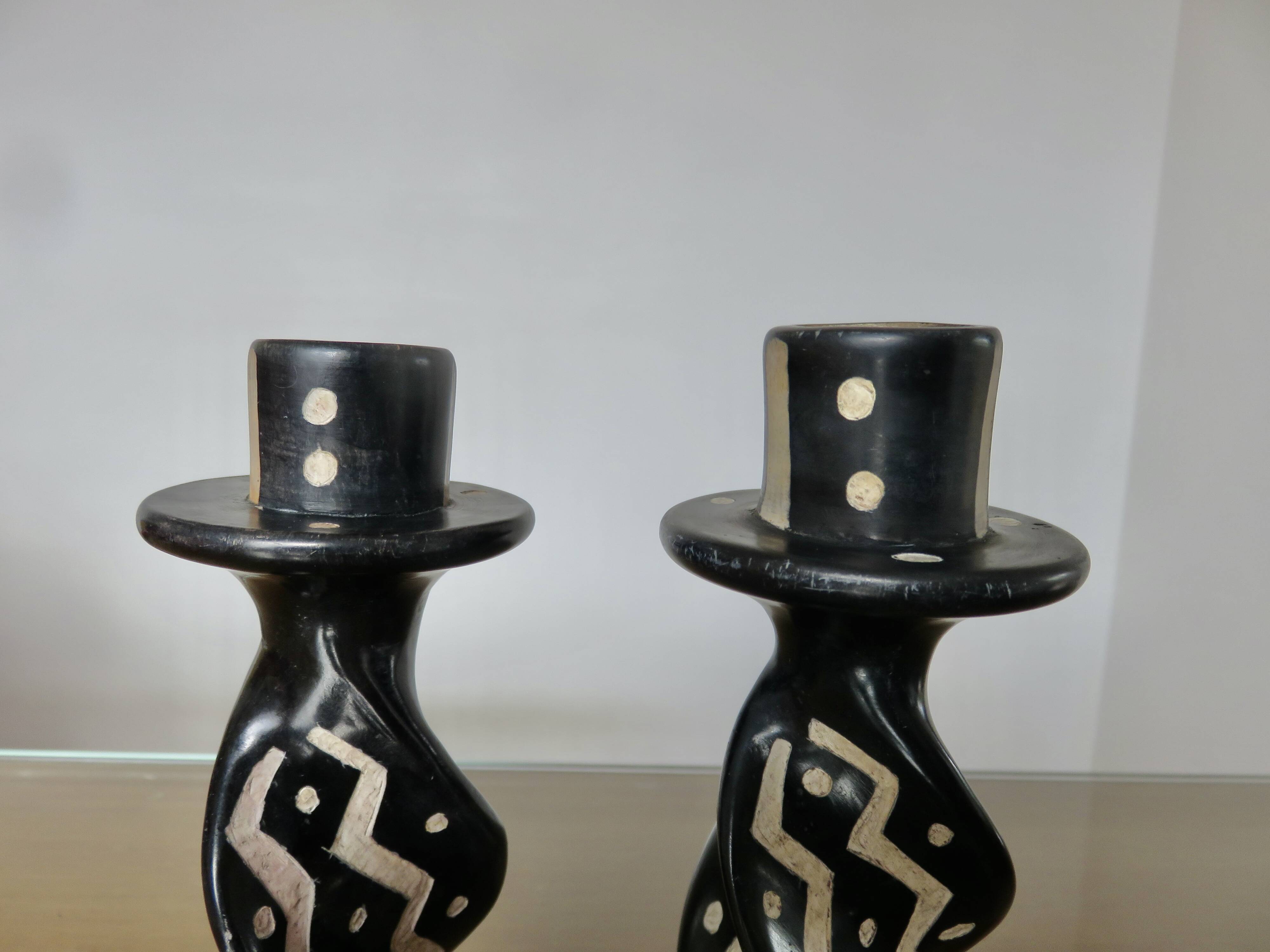Pair of ethnic soapstone candlesticks, African craftsmanship 1980