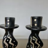 Pair of ethnic soapstone candlesticks, African craftsmanship 1980