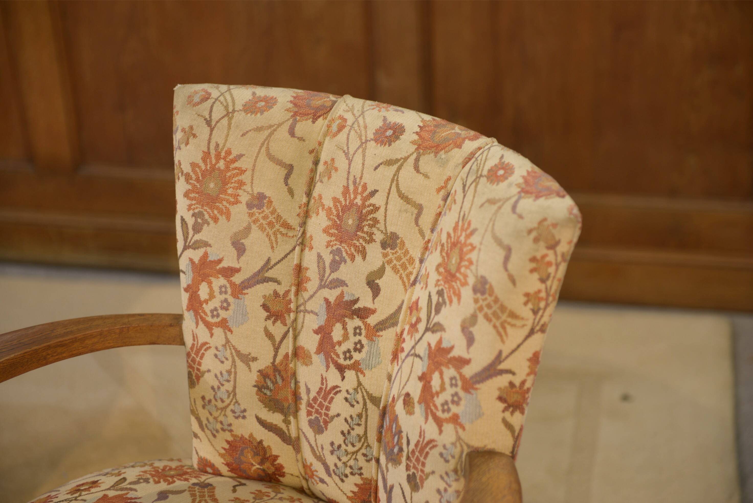 Set of 2 Bridge armchairs and one armchair attributed to Jules Leleu from the 1930s.