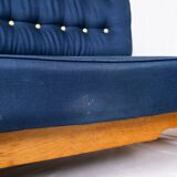 Grande banquette éventail d'angle en chêne, Guillerme et Chambron, 1970s