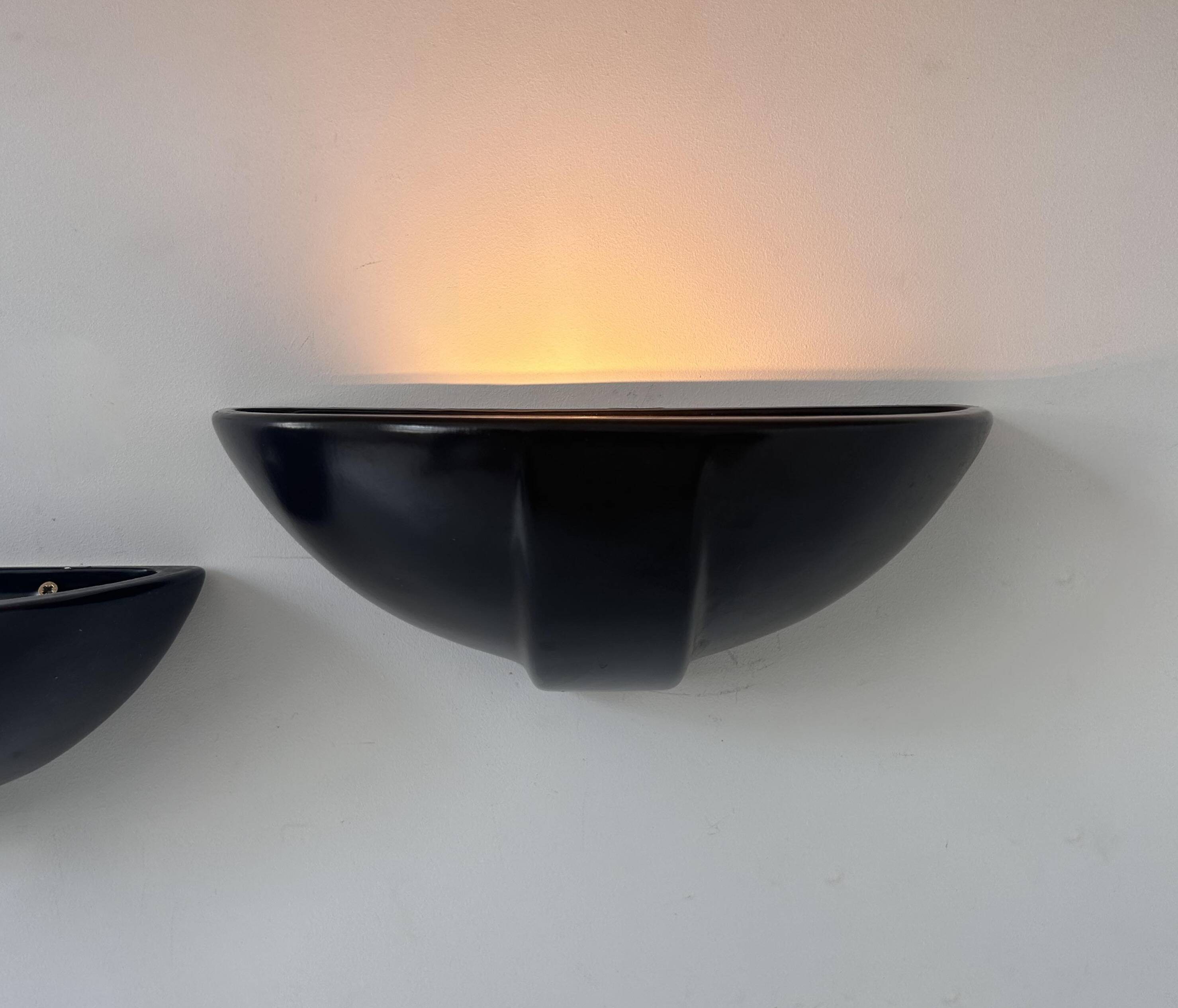 Pair of vintage wall lights, black porcelain, France 1970