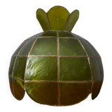 Vintage green and gold mother-of-pearl and brass pendant lampshade, bohemian country decoration