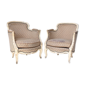 Paire de fauteuils bergères de style Louis XV
