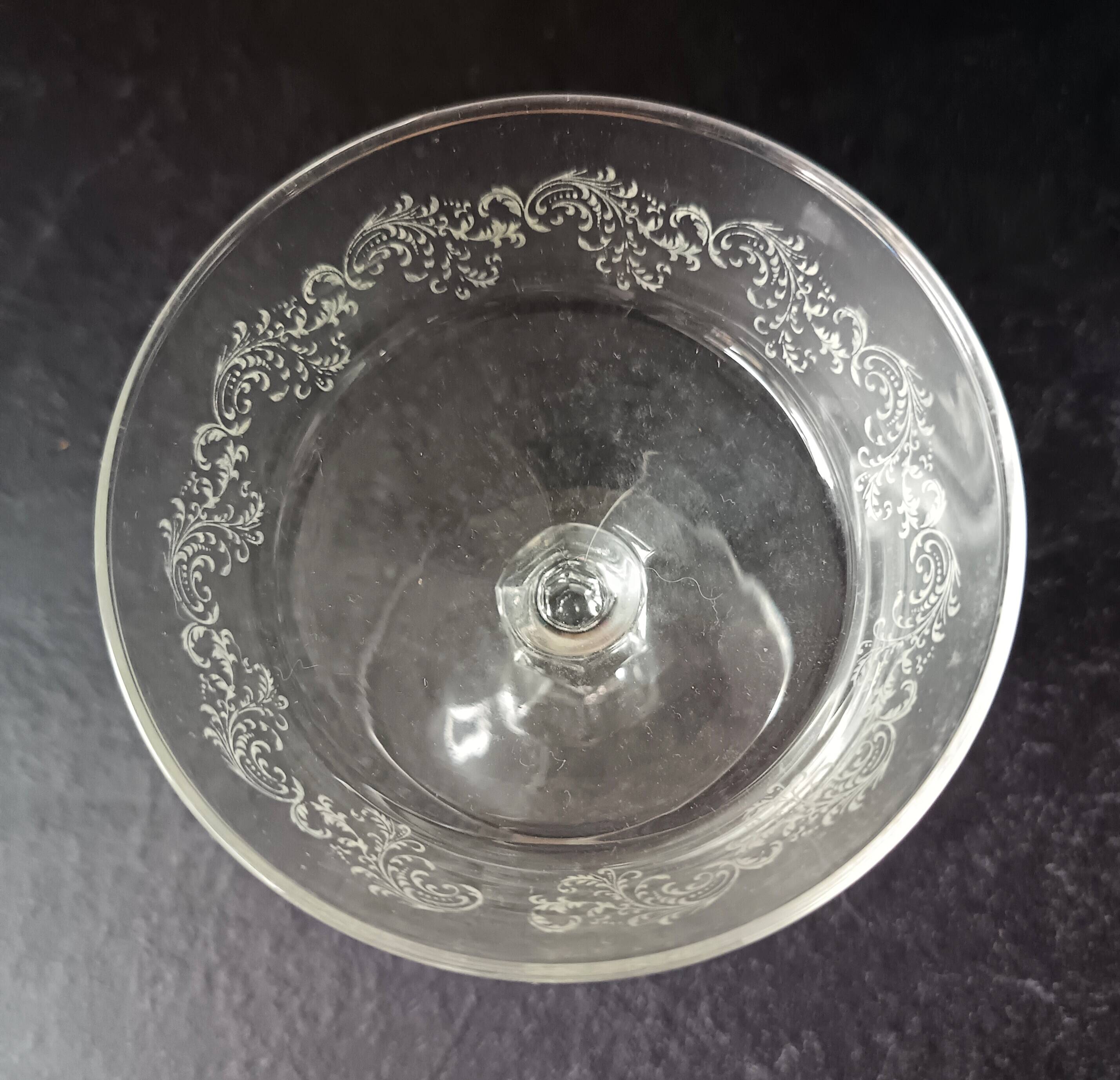 6 champagne coupes, vintage glass coupes