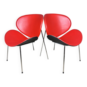Set of red lounge chairs, Italy, 1990s
