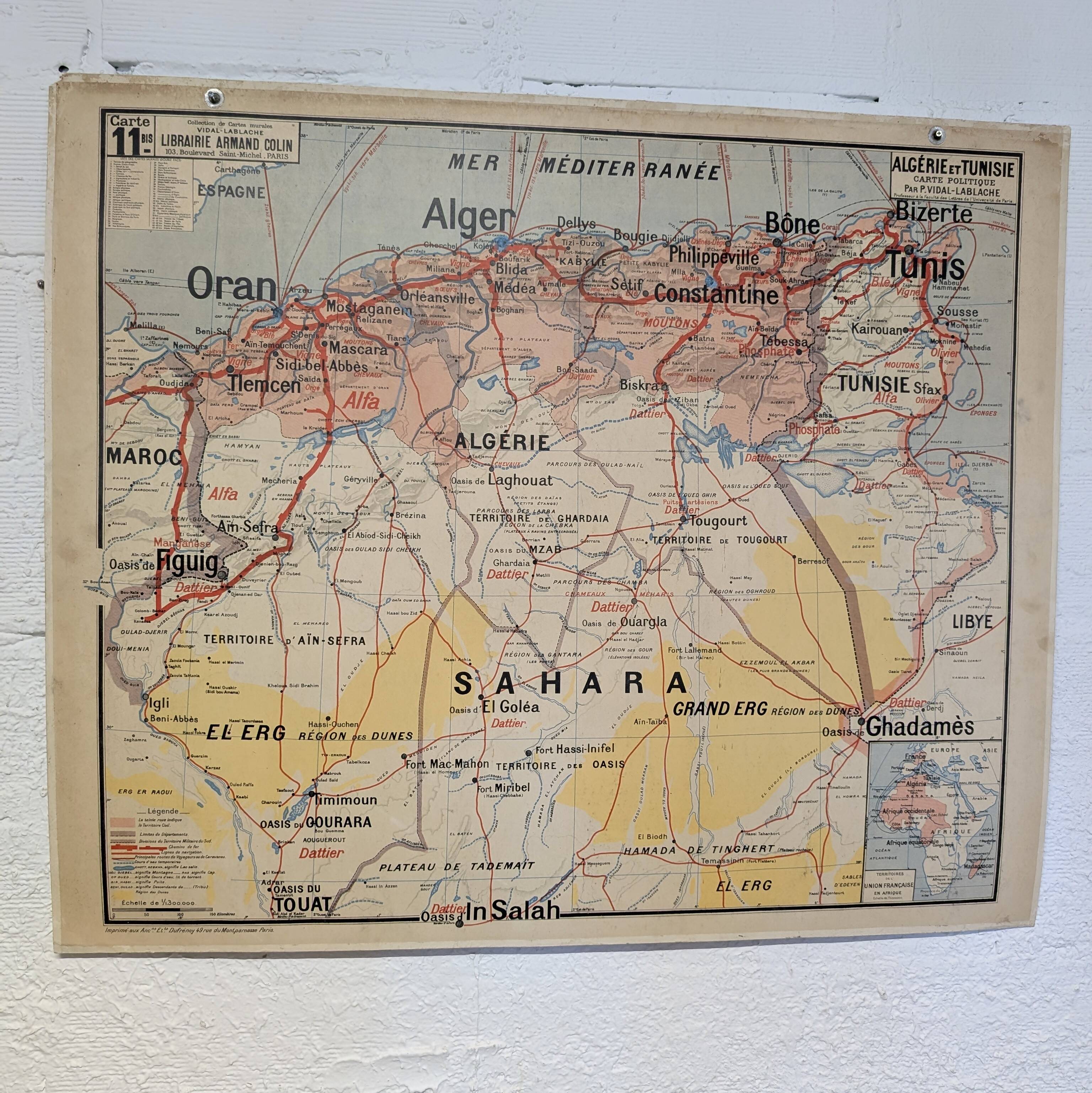 Vidal Lablache school map - Algeria and Tunisia