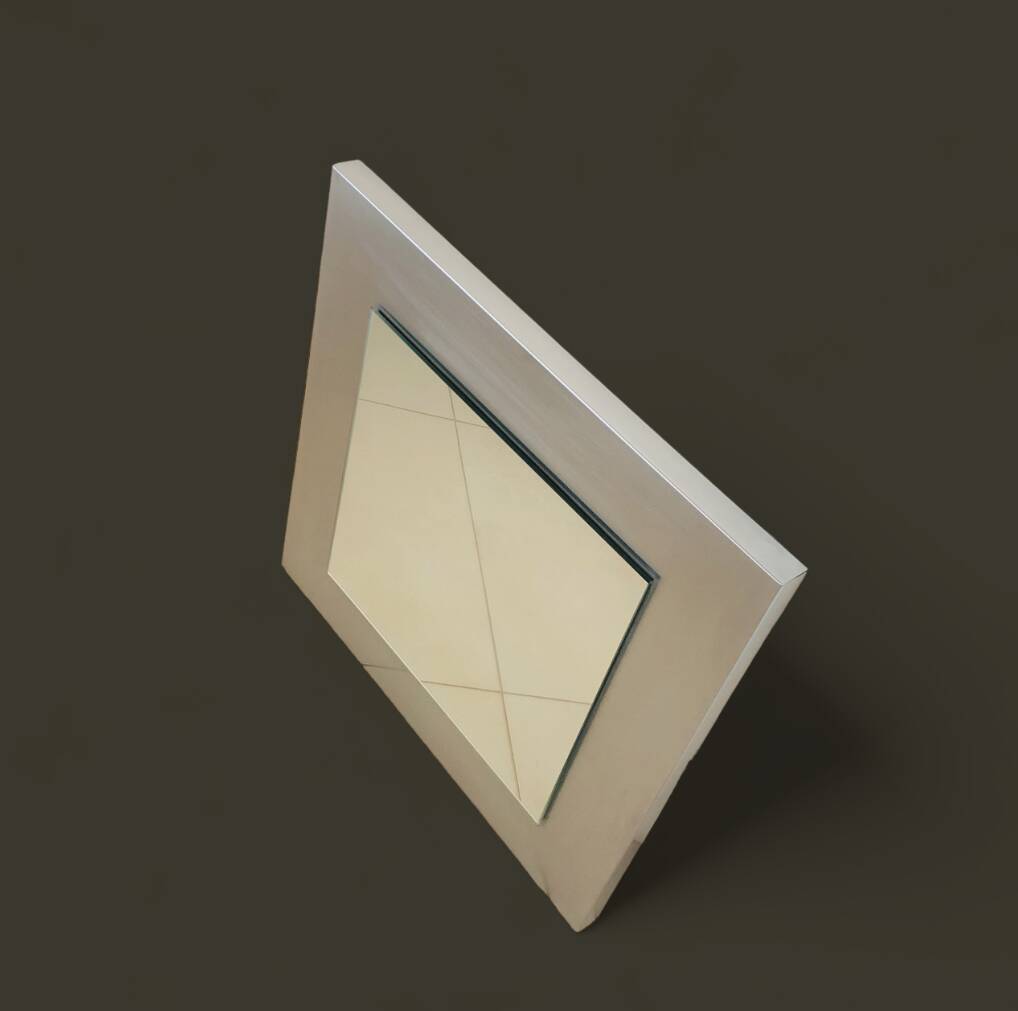 Square mirror on stainless steel base, France 1970s