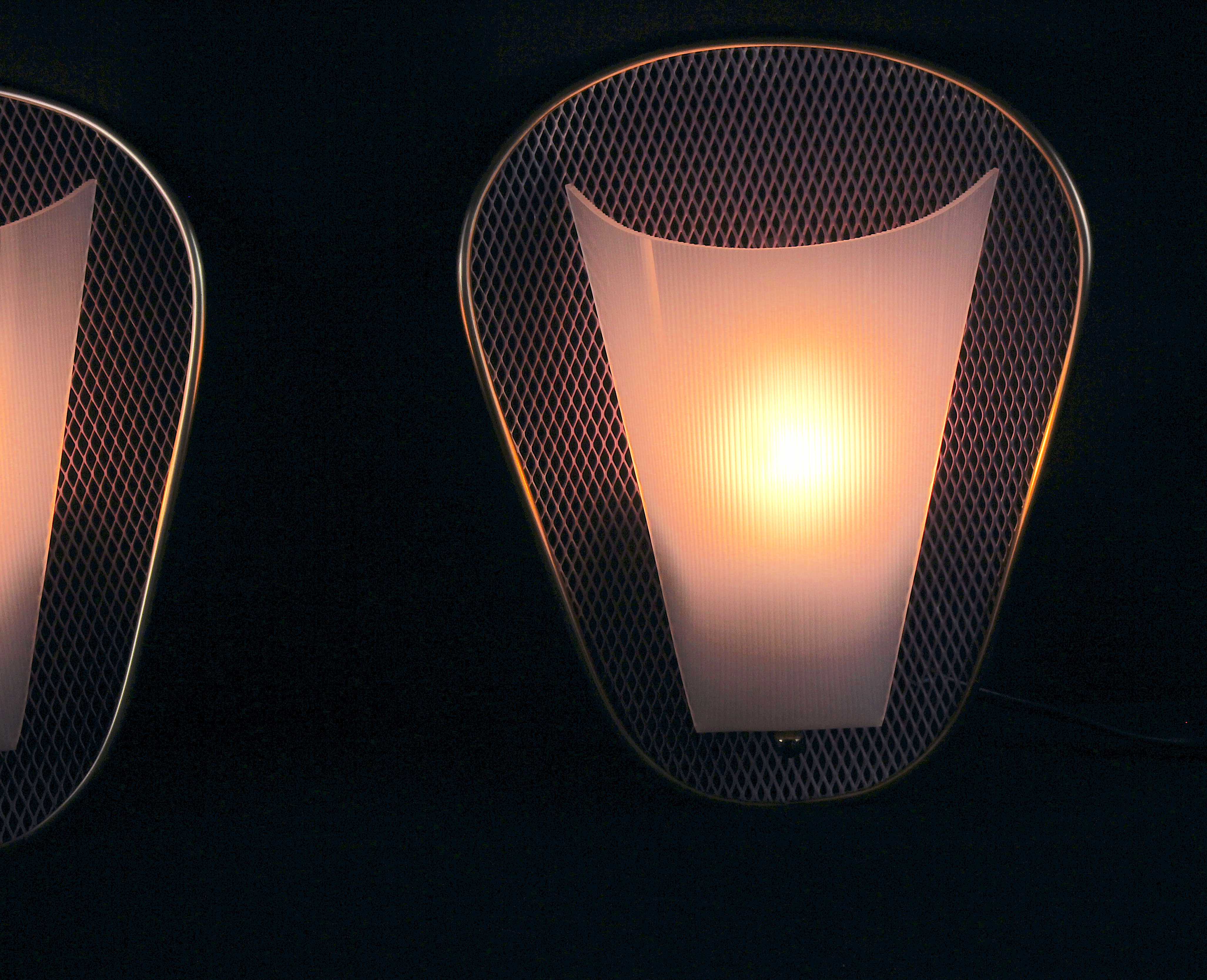 Pair of perspex brass wall sconces, france 1950's