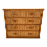 Grande commode à 4 tiroirs en rotin des années 70/80