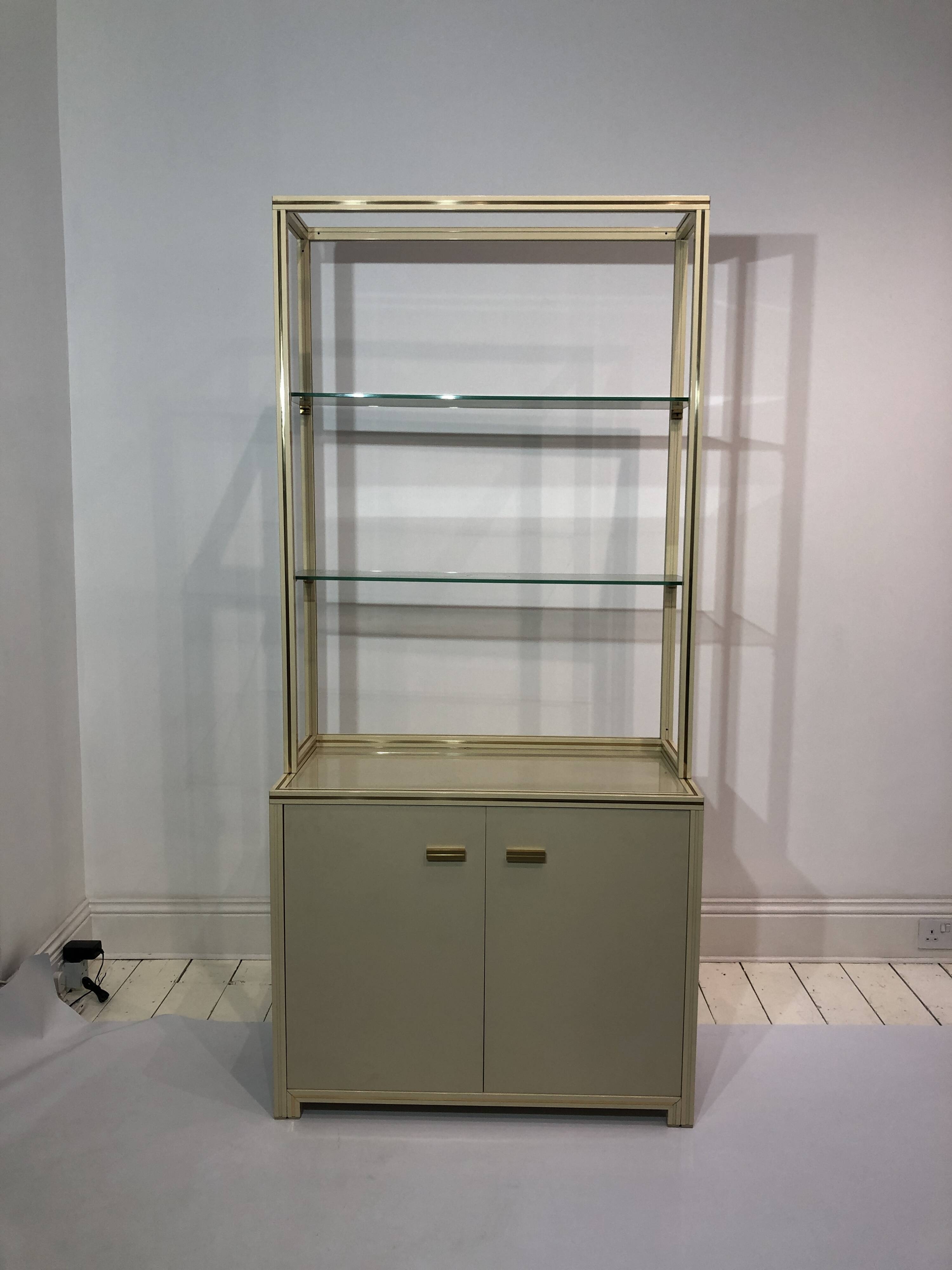 1970s Pierre Vandel Display Cabinet Shelving Cream and Brass