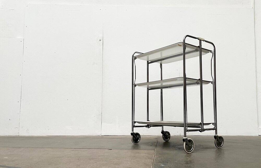 Vintage German folding service trolley with 3 shelves, 1970s.
