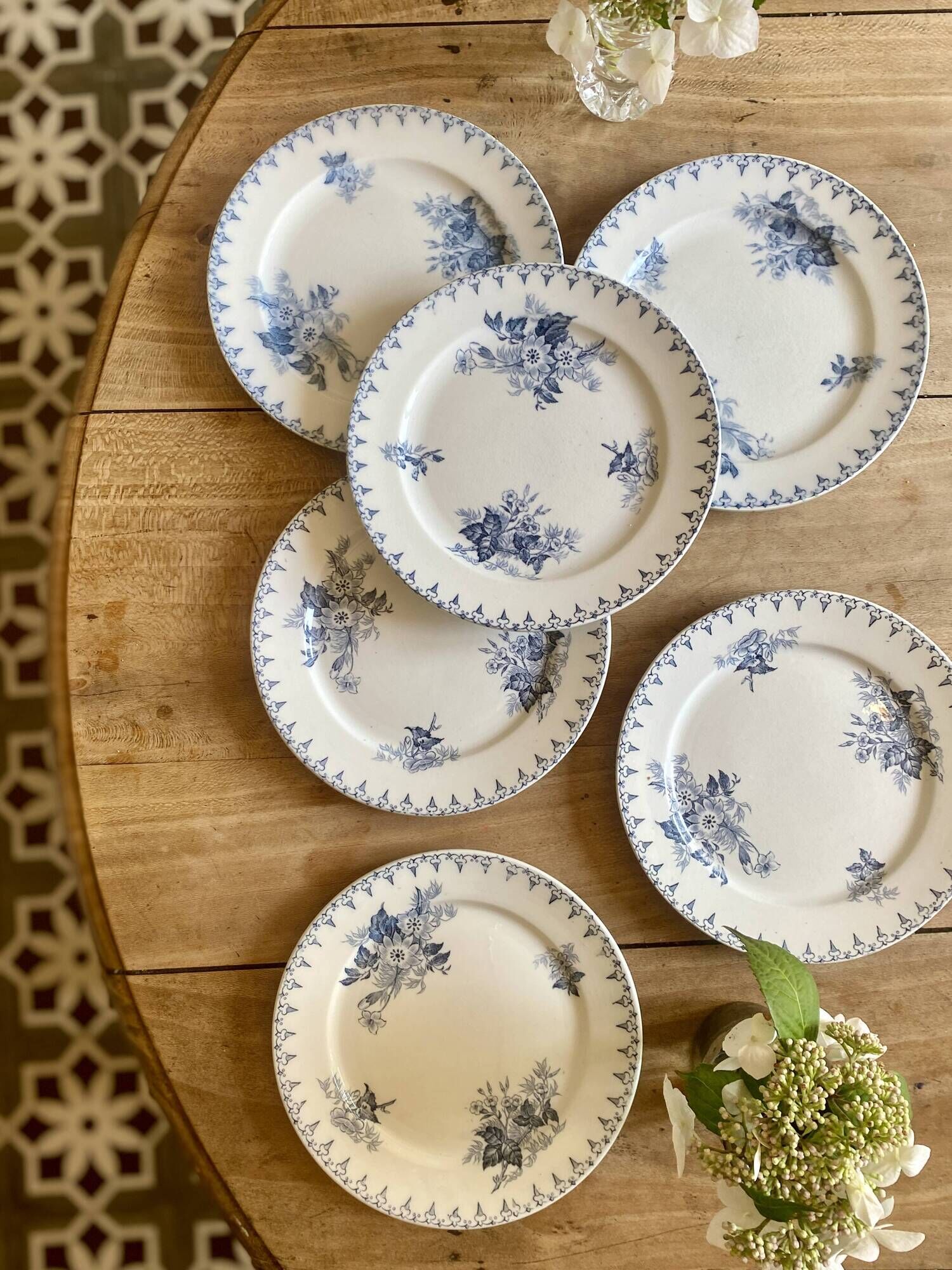 Set of 6 old dessert plates - Flore de Sarreguemines