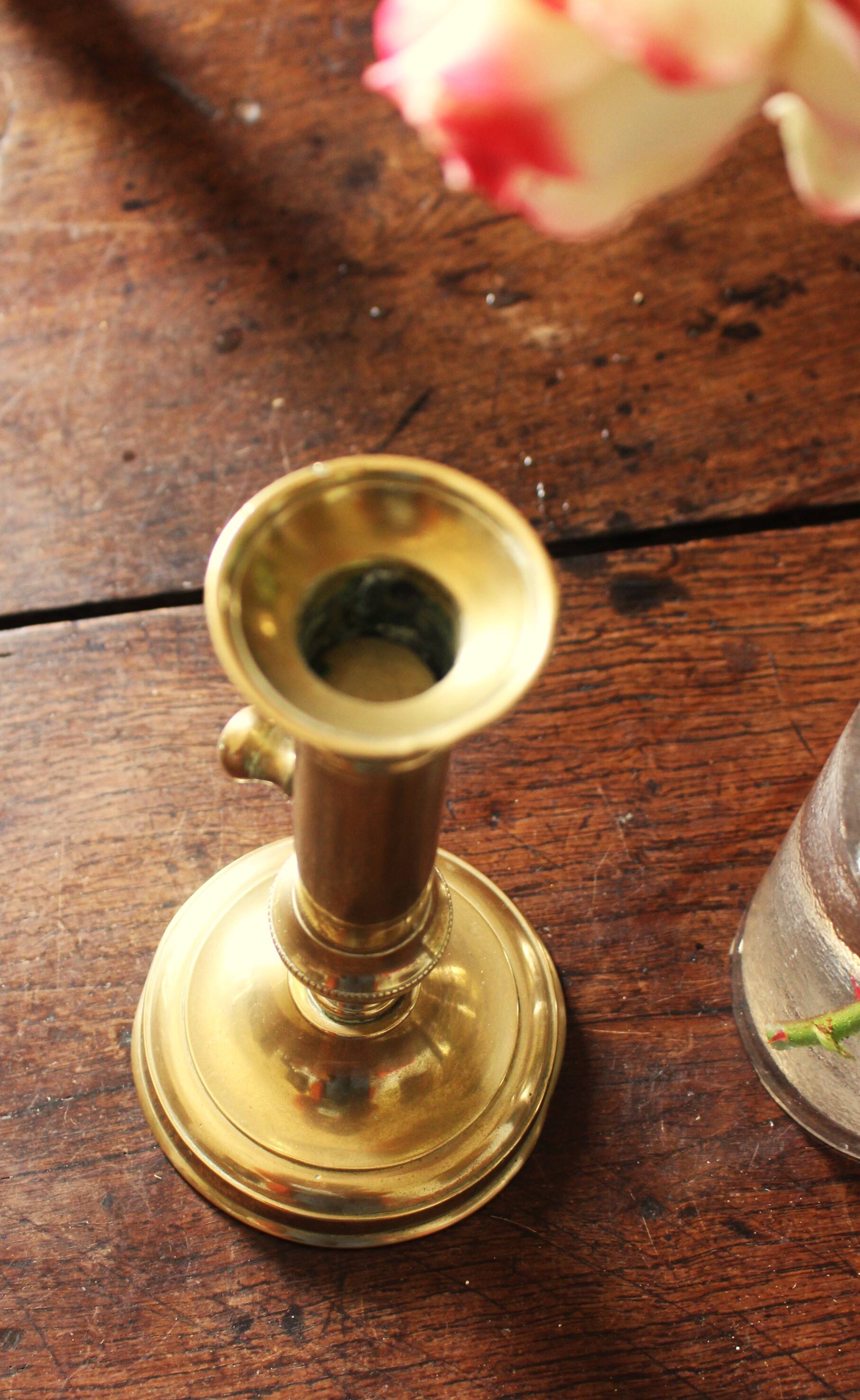 Brass torch candle holder push decor
