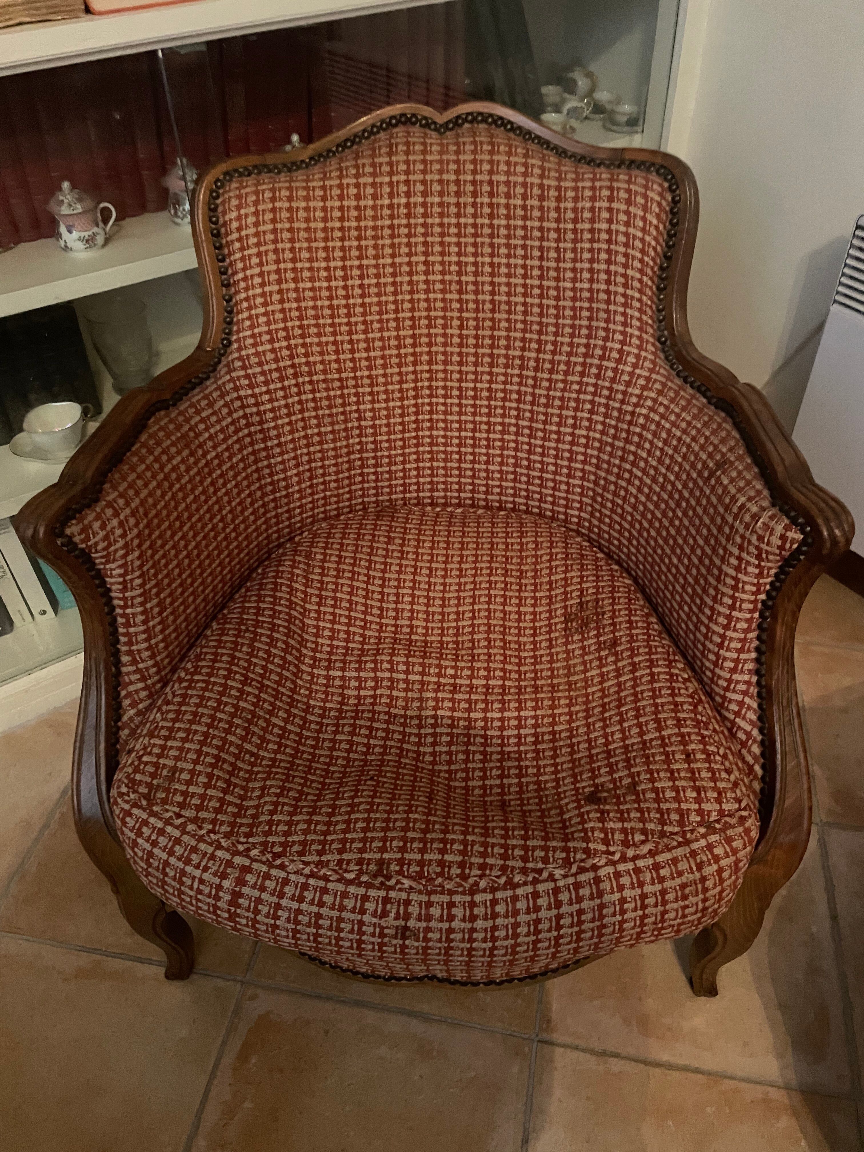 Lot of 2 low bergère cabriolet armchairs in Louis XV style.