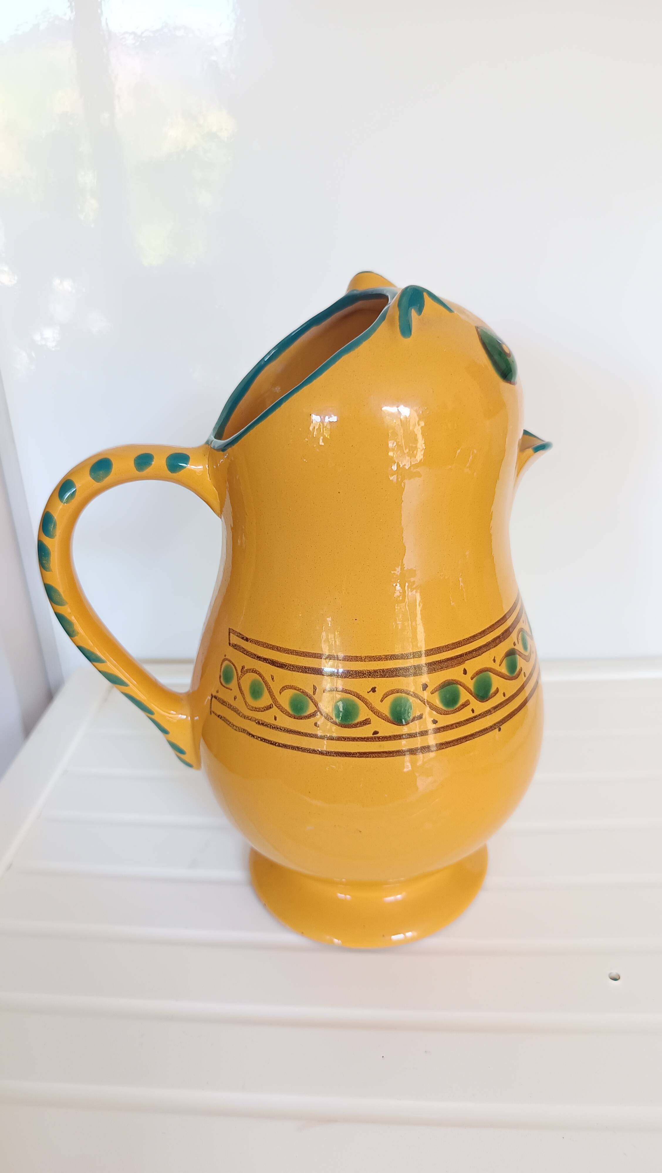 Large vintage ceramic cat pitcher – Hand Decor – French craftsmanship –