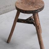 Primitive Mid-Century French Wooden Stool or Side Table
