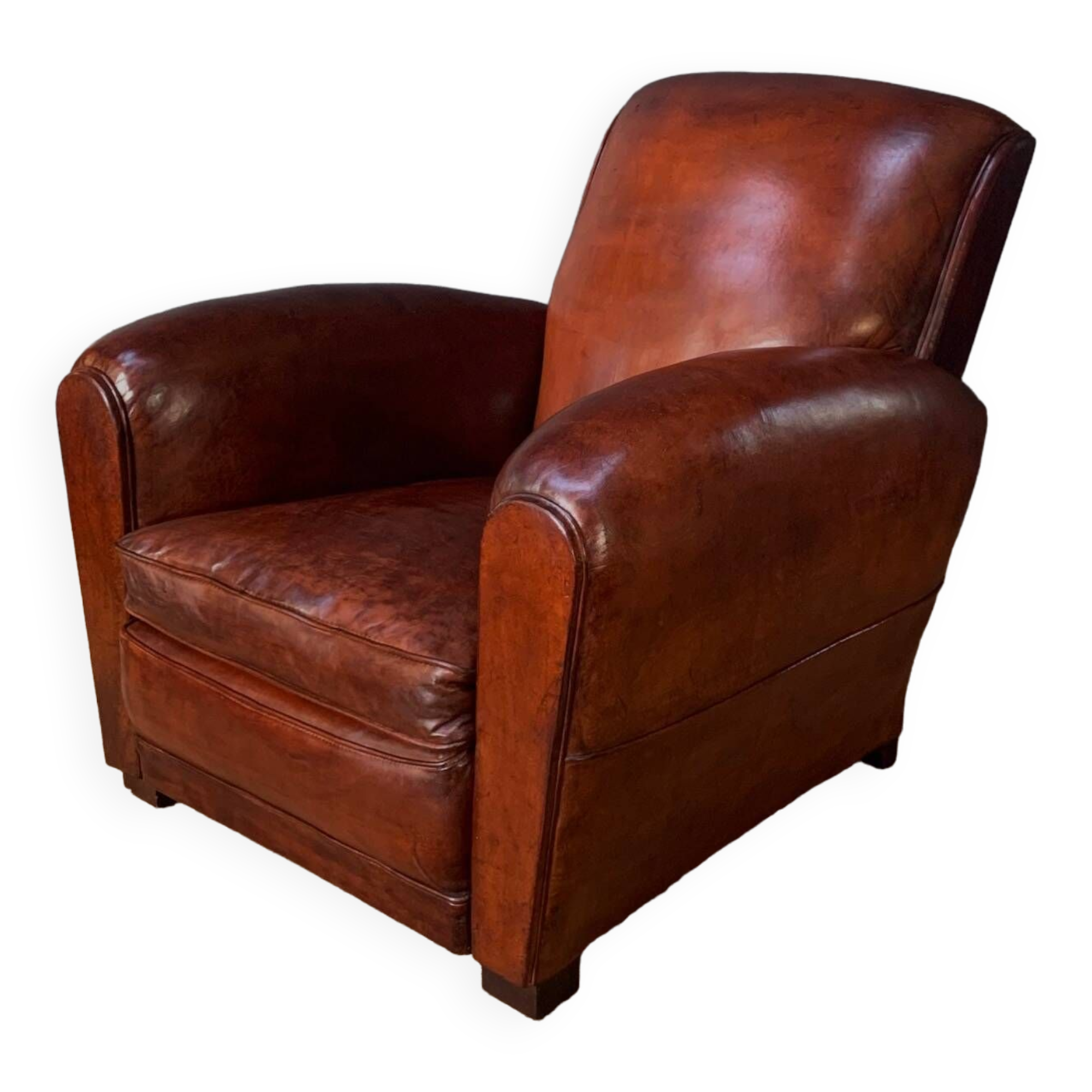 French, leather club chair, cuban lounge model circa 1940's
