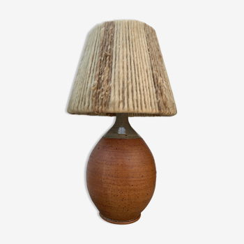 Lampe en grès et abat jour en laine, Roger Boureau, 1970