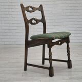 1970s, set of 4 Danish dining chairs, original condition, dark oak wood, furniture wool fabric.