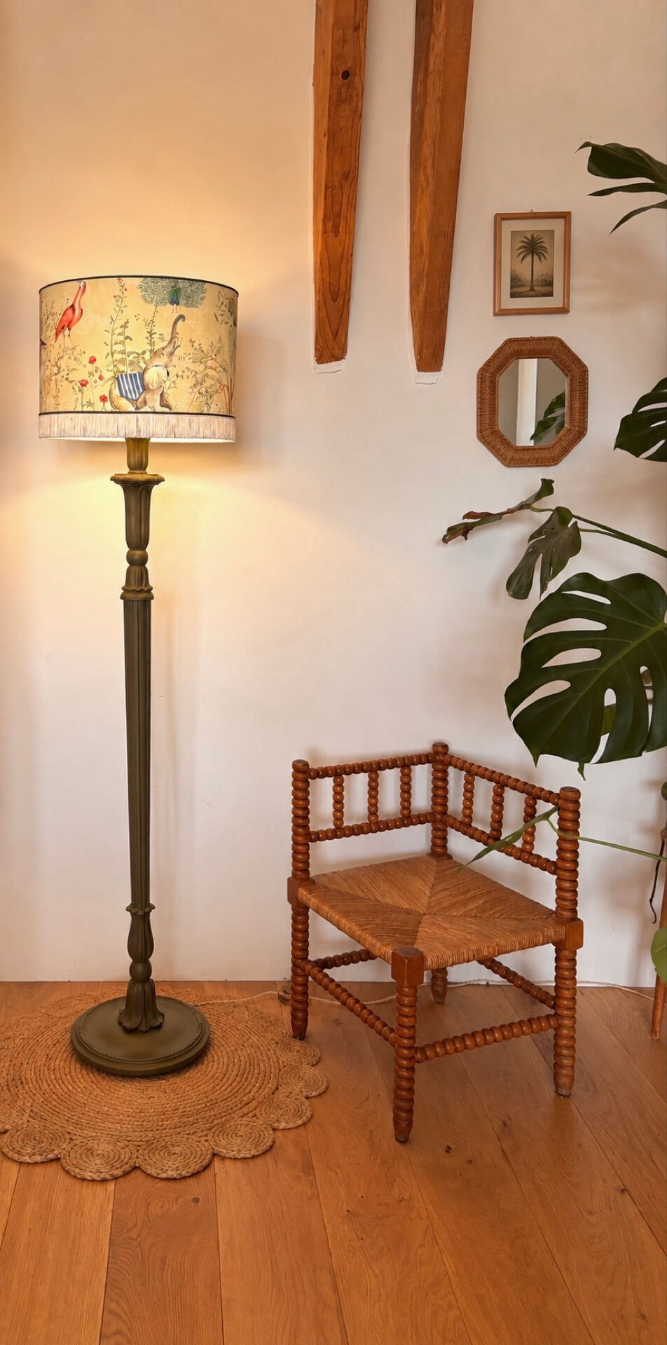 Restored vintage floor lamp – handmade Thevenon lampshade