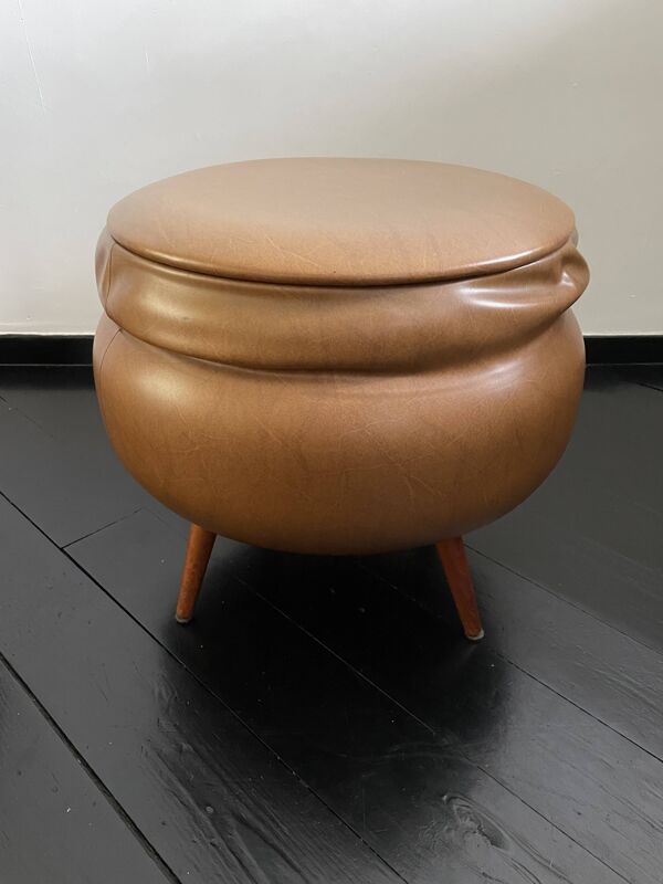 Pouf en cuir marron avec rangement