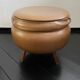 Light brown leather pouf with storage