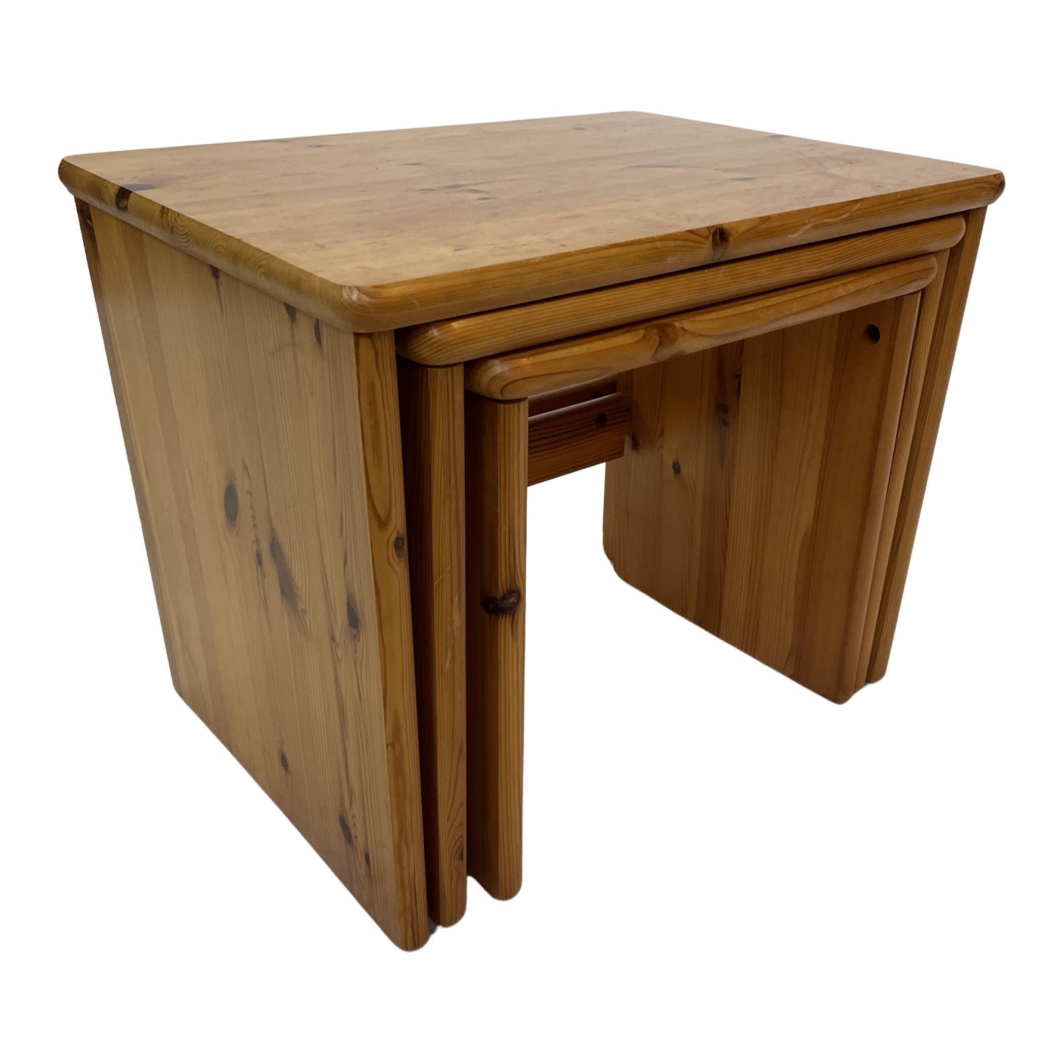 Tables gigognes vintage en bois de pin, tables d'appoint mimiset, lot de 3