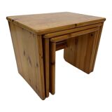 Vintage pine wood nesting tables  mimiset side tables set of 3