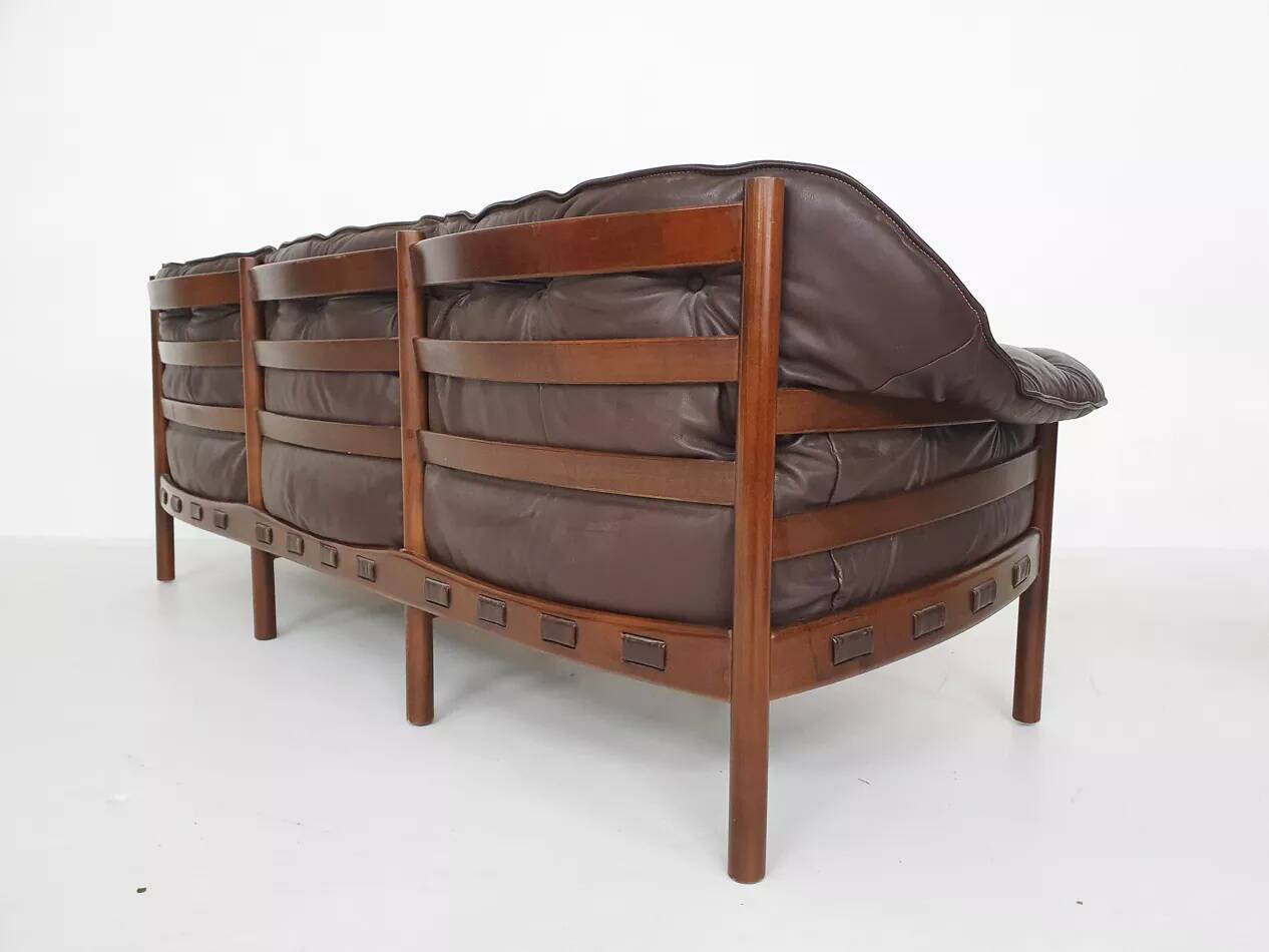 Rosewood and brown leather sofa by Sven Ellekaer & Norell for Coja Sweden