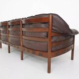 Rosewood and brown leather sofa by Sven Ellekaer & Norell for Coja Sweden