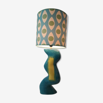 Lampe à poser céramique et abat-jour motifs colorés