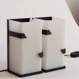 Pair of modernist metal wall lights with perspex diffuser, 1950s/1960s