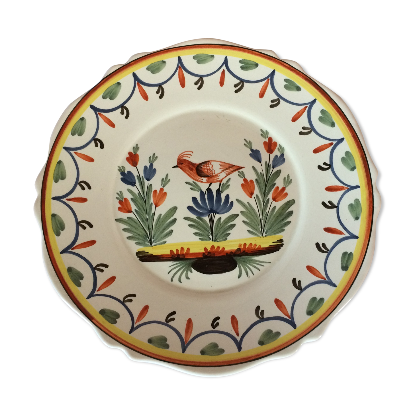 Plate ancient bird in Malicorne earthenware