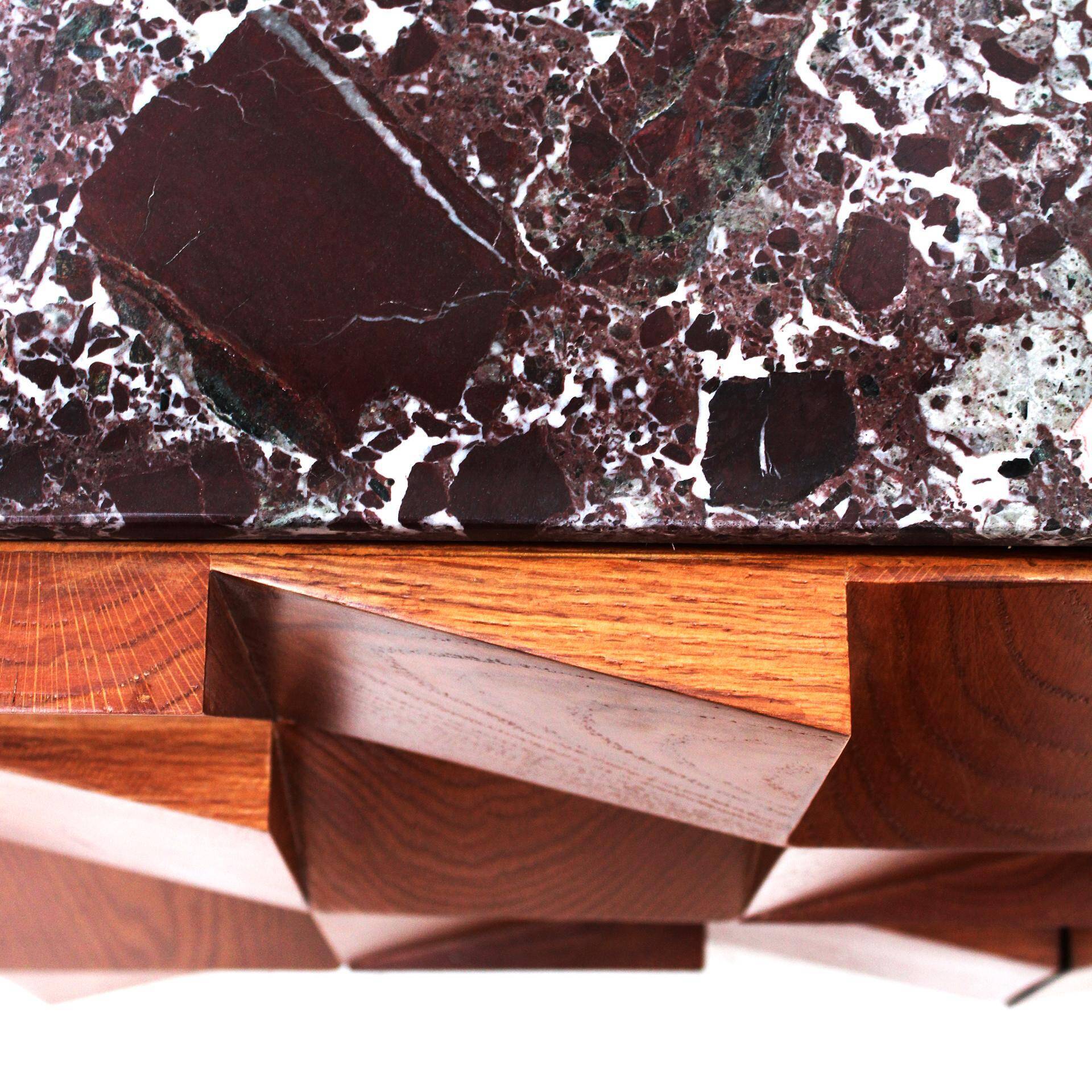 Contemporary Modern Pair of Sideboards in Wood and Burgundy Marble Top, Italy