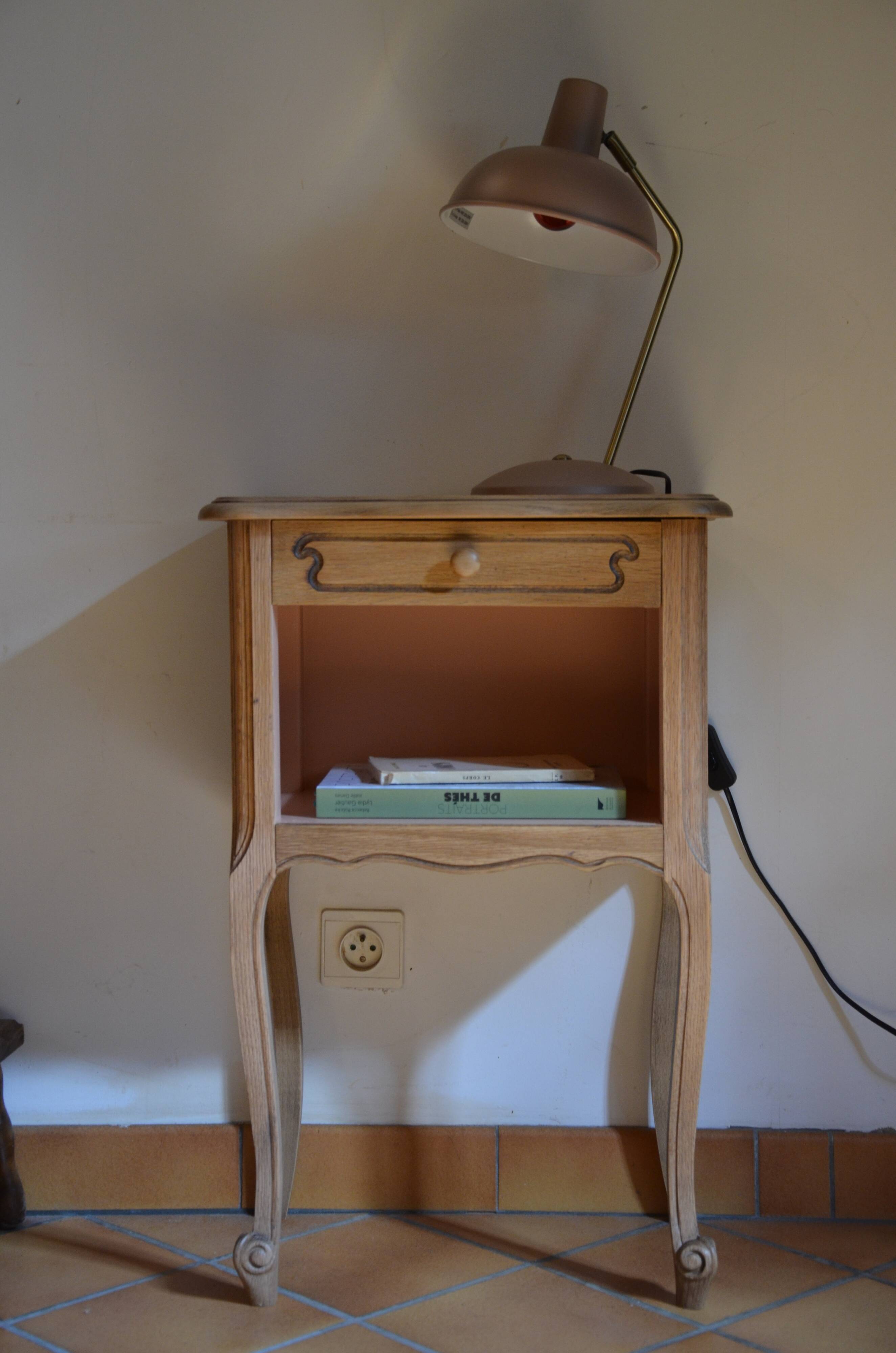 Wood and pink bedside table